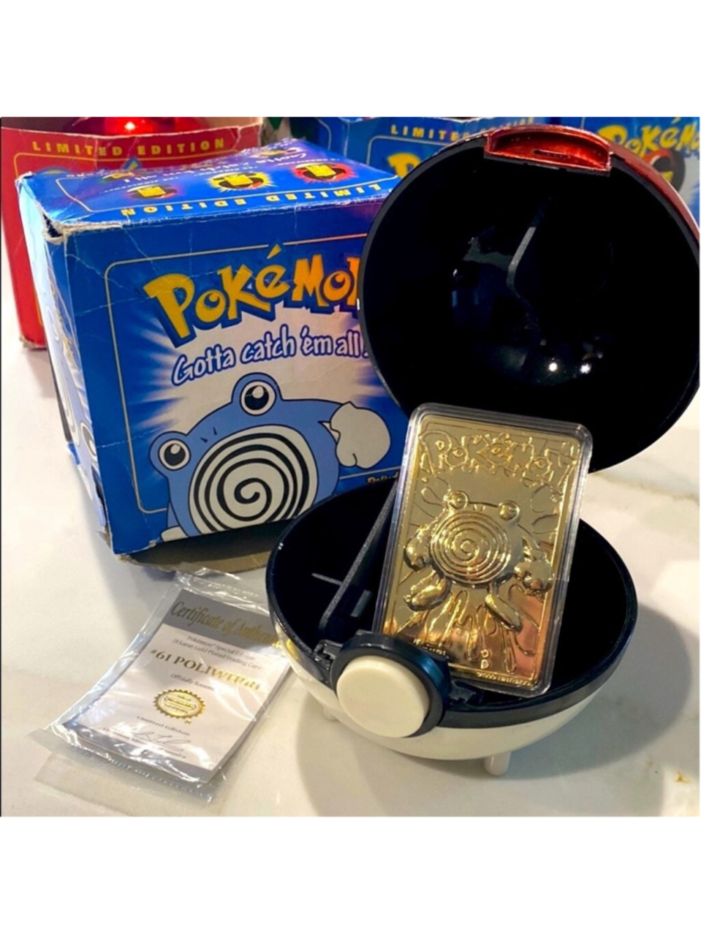 Pokemon Limited Edition 23k Gold Plated Card with Pokeball